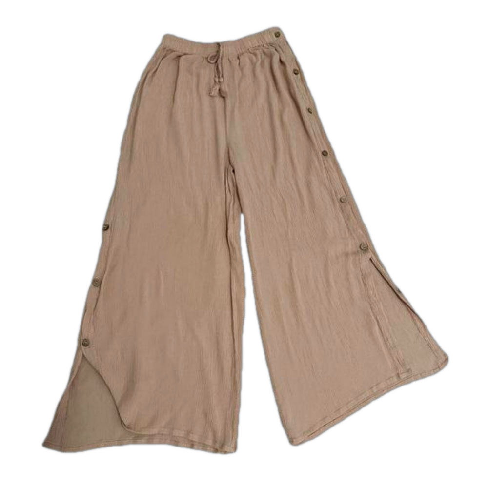 Salty Lemon Pull-On Pants with Working Buttons Down Wide Legs